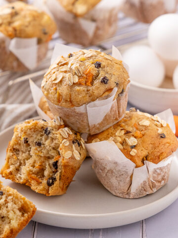Carrot Pineapple Muffins on a plate.