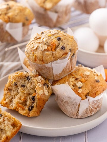 Carrot Pineapple Muffins on a plate.