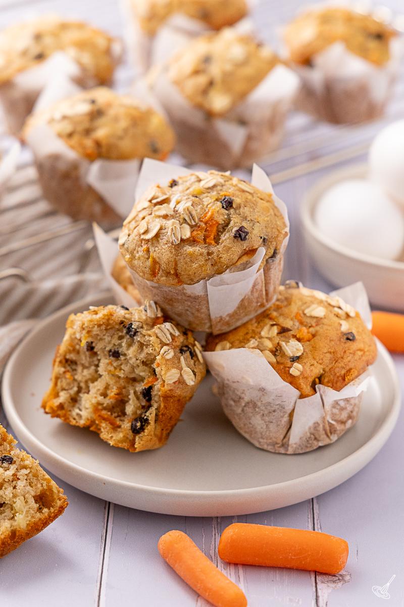 Carrot Pineapple Muffins on a plate.