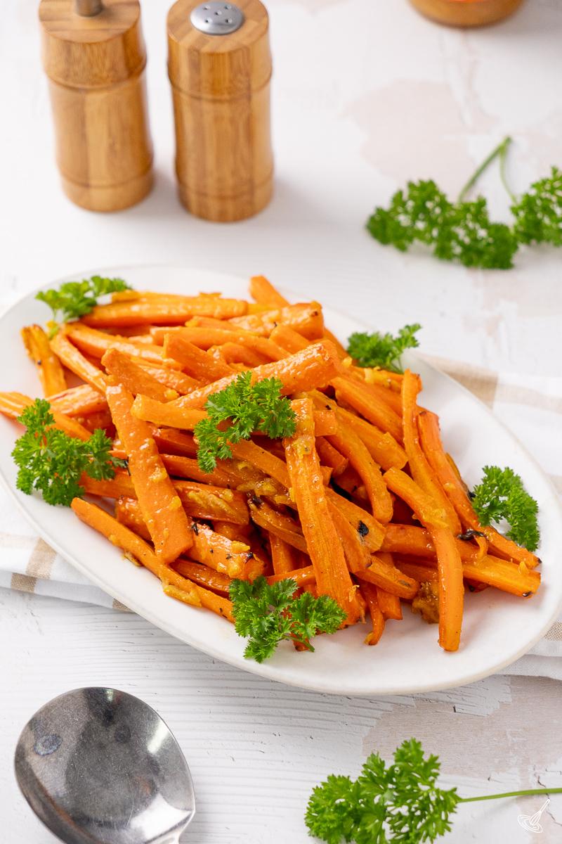 Orange Marmalade Glazed Carrots on a serving plate.